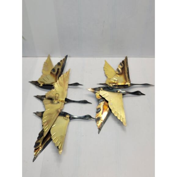 Mid Century Modern Tin Geese Vintage Wall Hanging, Golds Browns - Picture 4 of 6